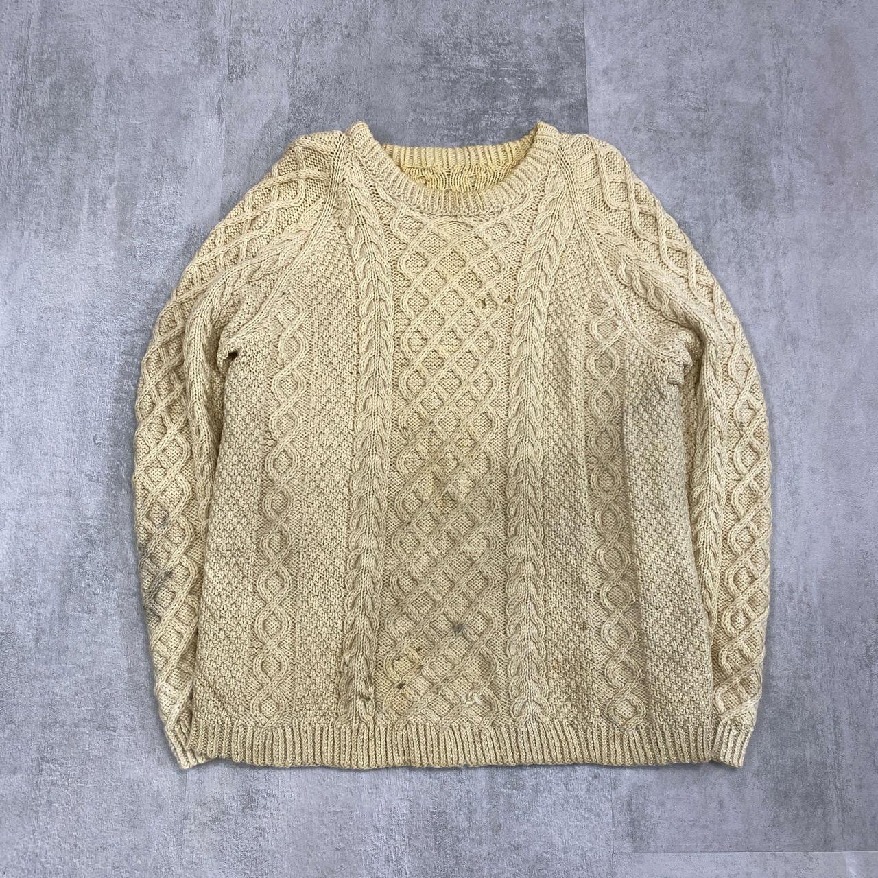 Beige Irish Cable Knit Jumper Sweater Women's... - Depop