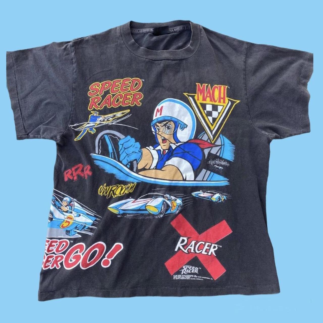 🚘 Vintage 1990s Speed Racer Black All Over Print, AOP...