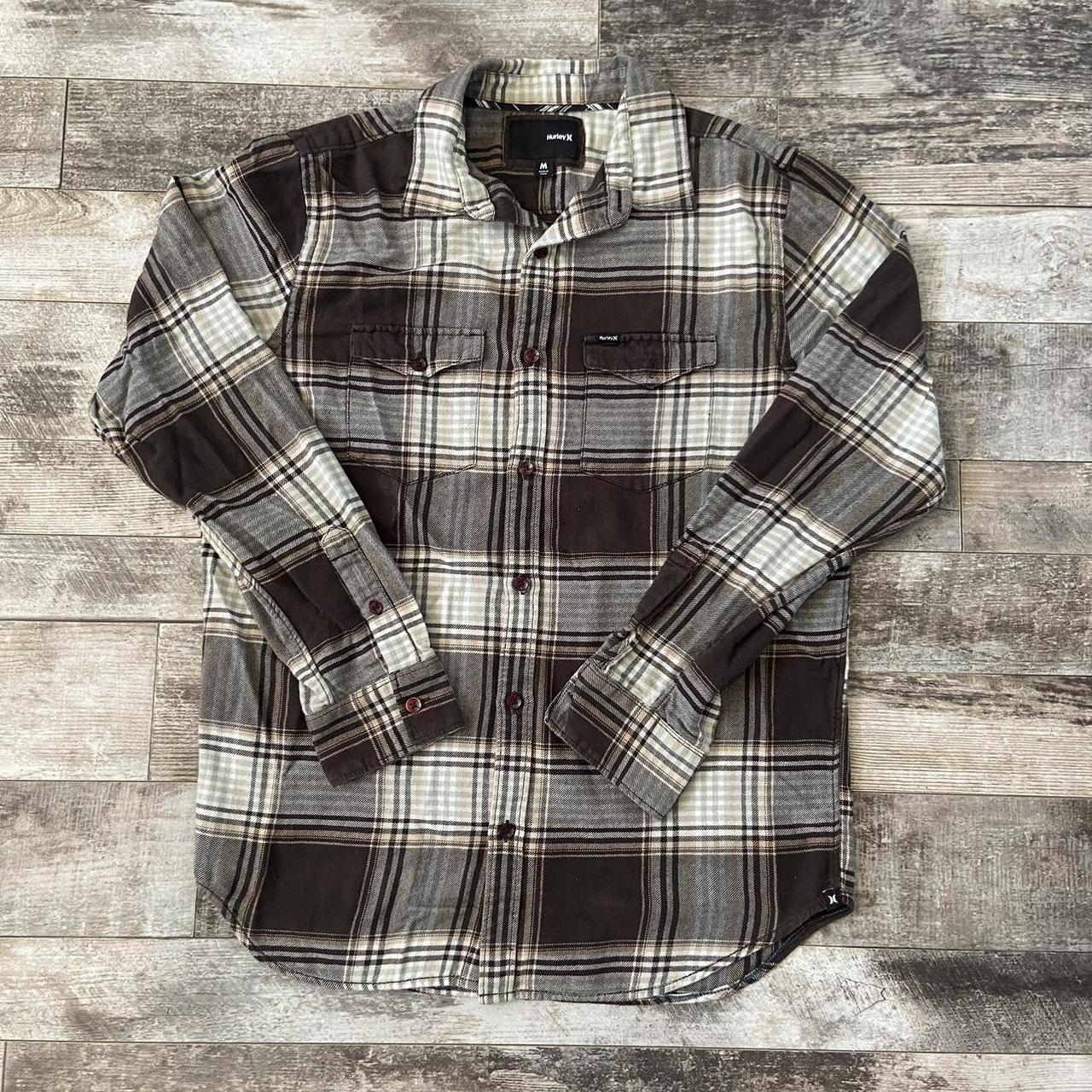 Vintage Hurley Brown Flannel Button Up Size... - Depop