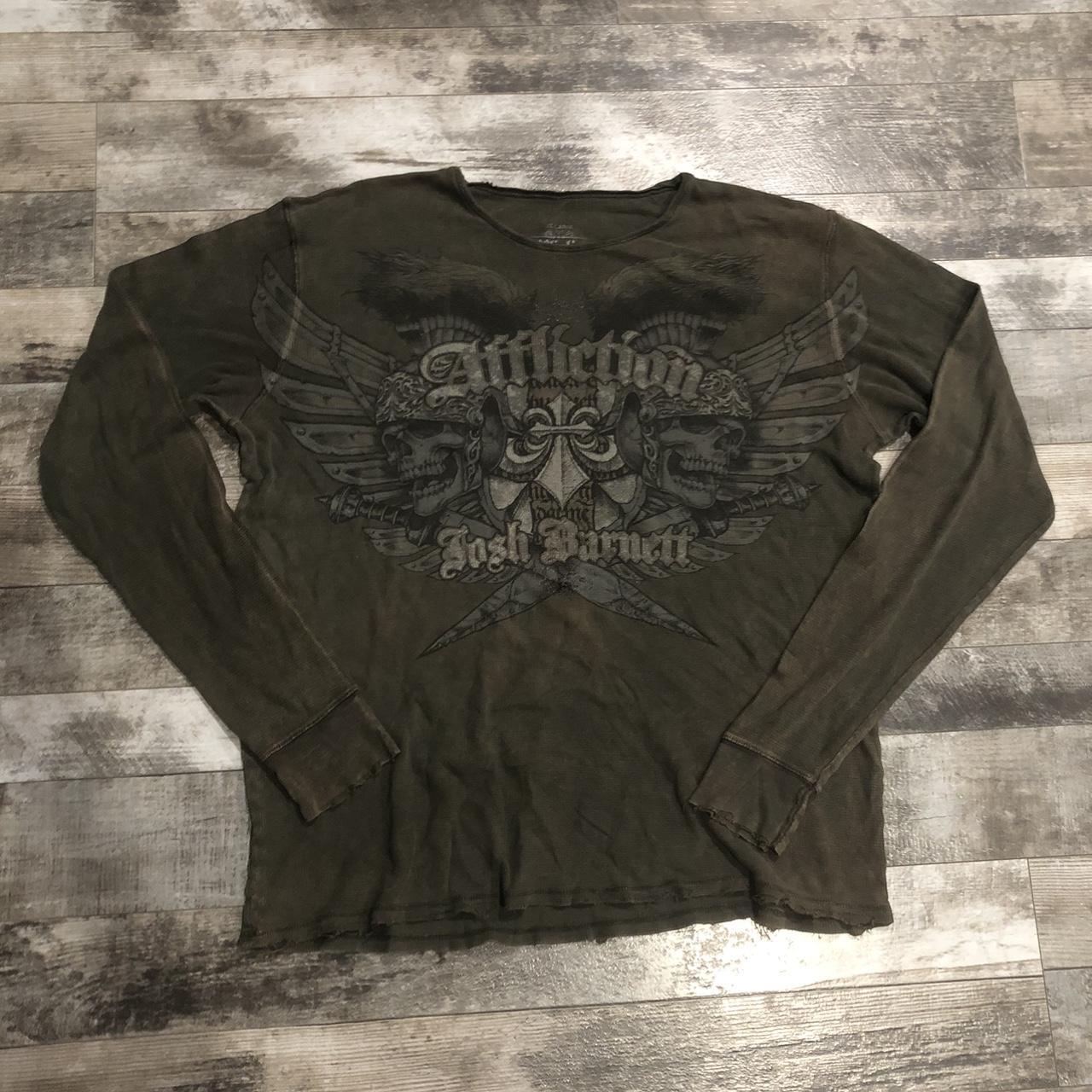 Vintage Brown Affliction Thermal Long Sleeve Size... - Depop