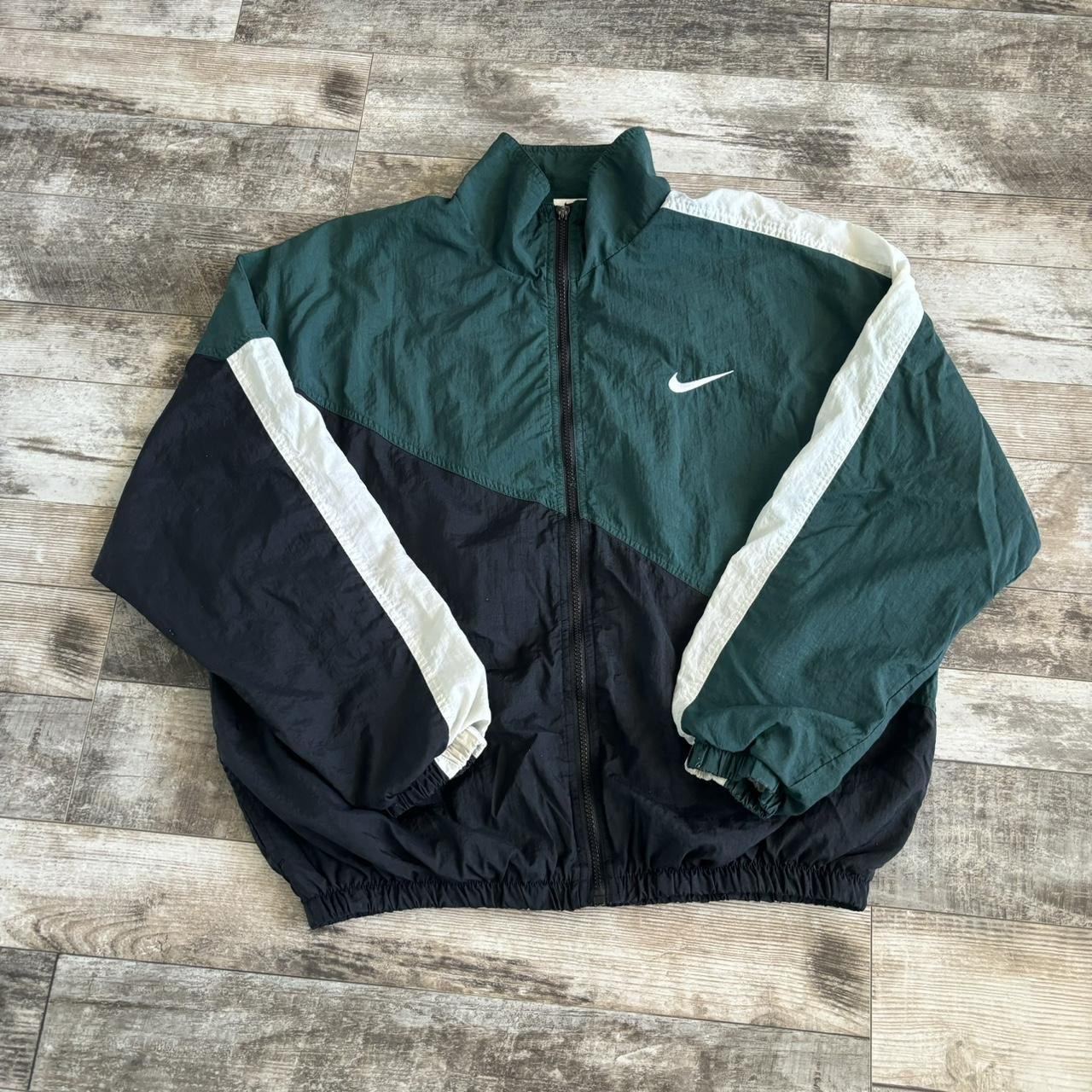 Vintage 90s Green Nike Big Swoosh Logo Color Block... - Depop