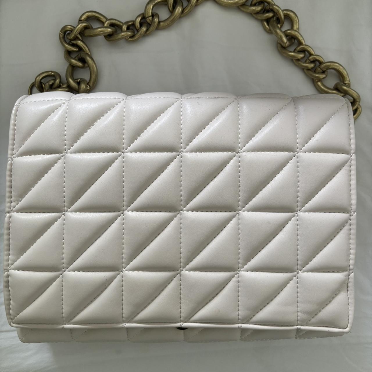 White quilted Zara leather style bag with gold chain. Depop