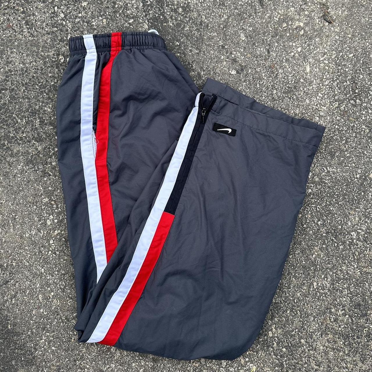 Grey and Red Trousers | Depop