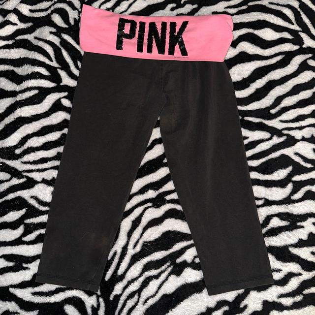 PINK - Victoria's Secret Victoria's Secret PINK Yoga Black and Gray Foldover  Leggings Size Small - $16 - From Frumi