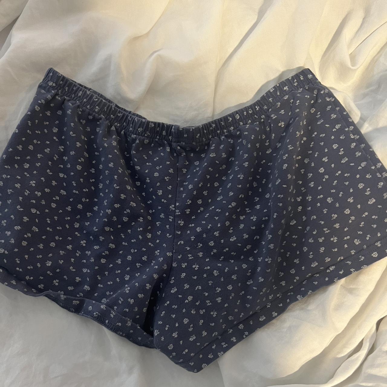 brandy melville • blue white floral soft shorts... - Depop