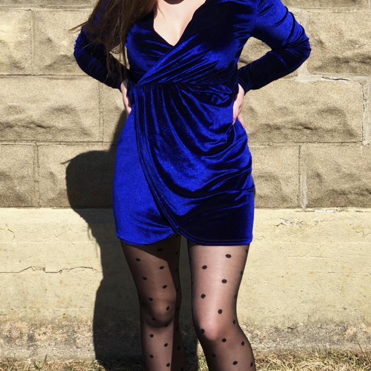 Missguided blue 2025 velvet dress