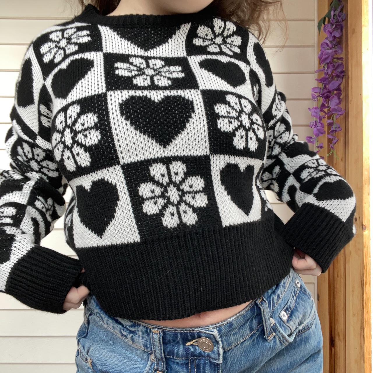 Black and white heart sweater best sale