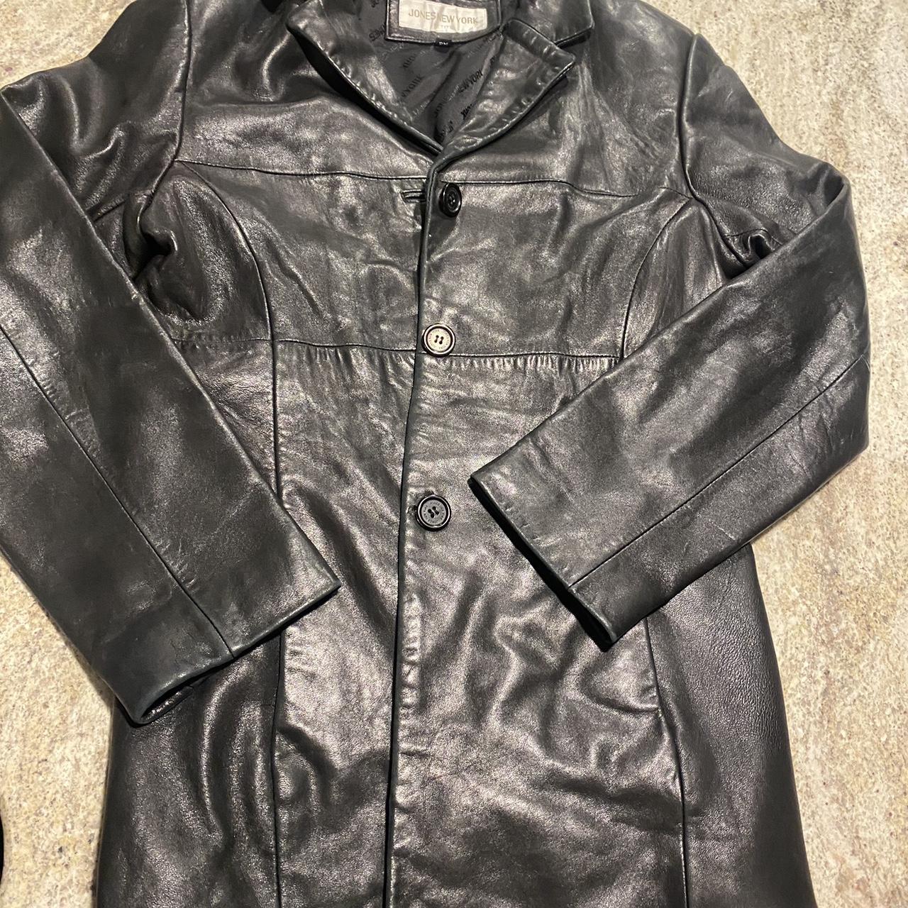 Jones New York womens leather coat Never worn Very... - Depop