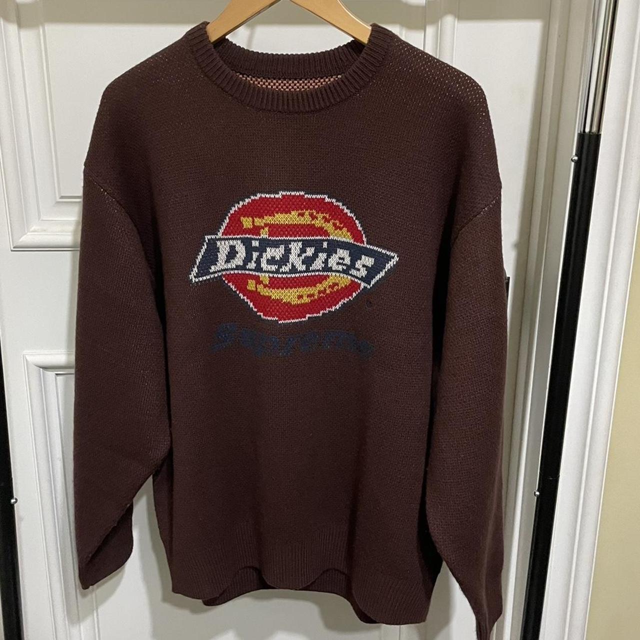 supreme x dickies sweater (brown) worn a couple times - Depop