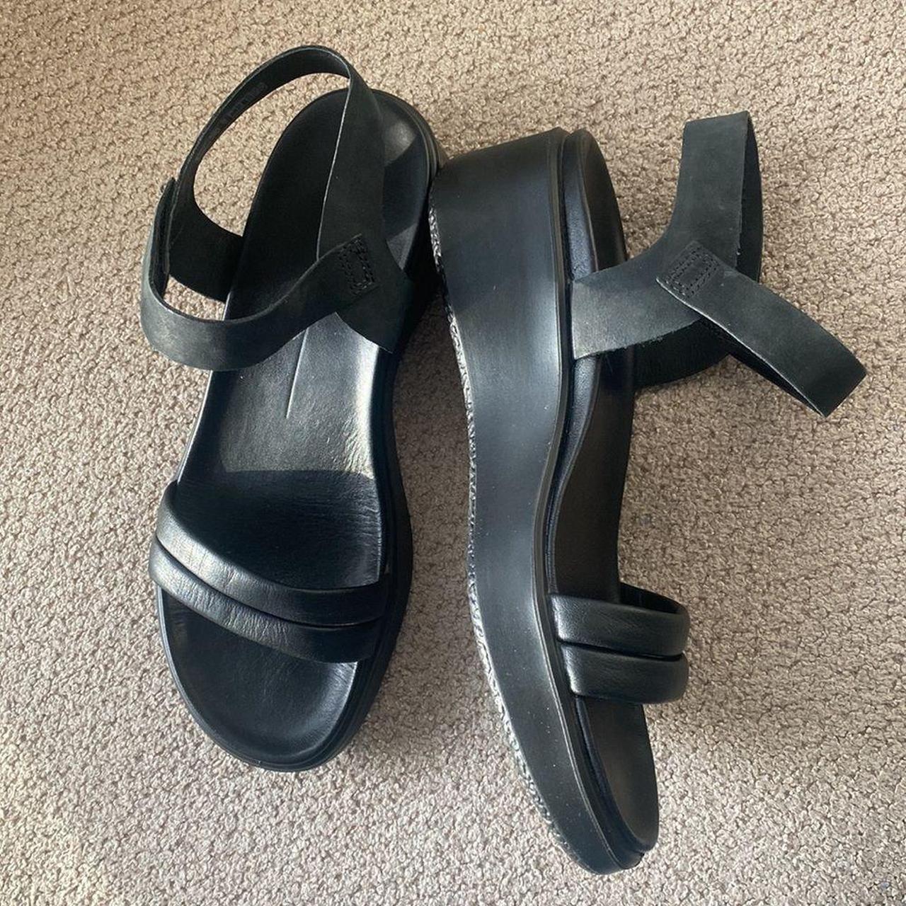 ECCO Women's Flowt Luxery Ankle Strap Wedge Black... - Depop