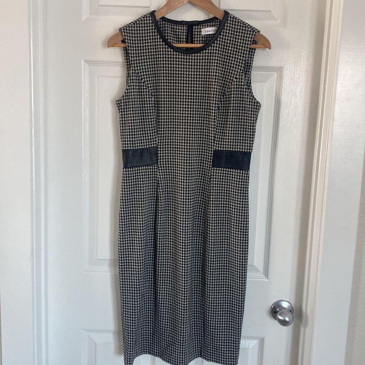 Calvin Klein Houndstooth Print Dress With Black Faux Depop