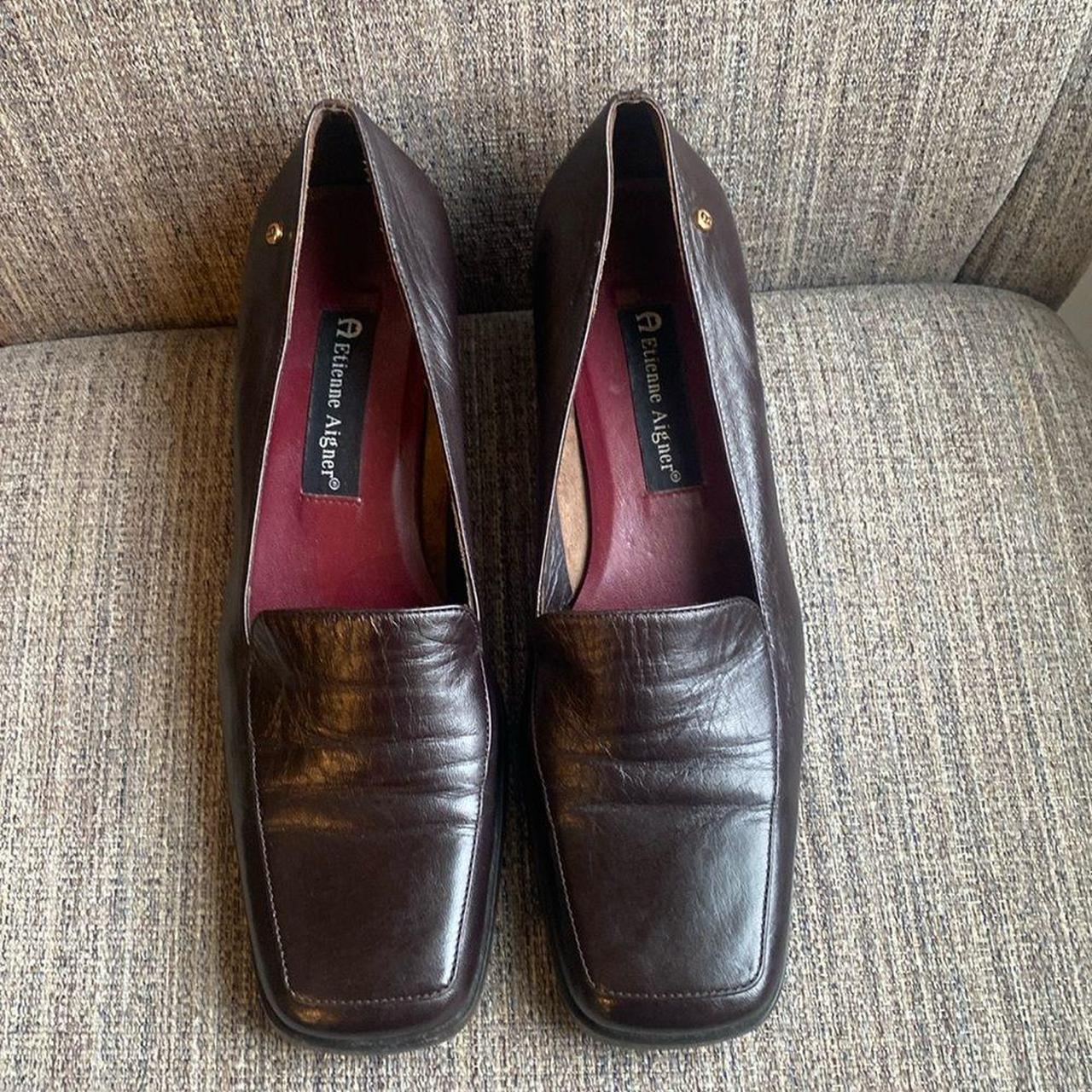 Etienne Aigner Vintage Brown Leather Loafers Square... - Depop