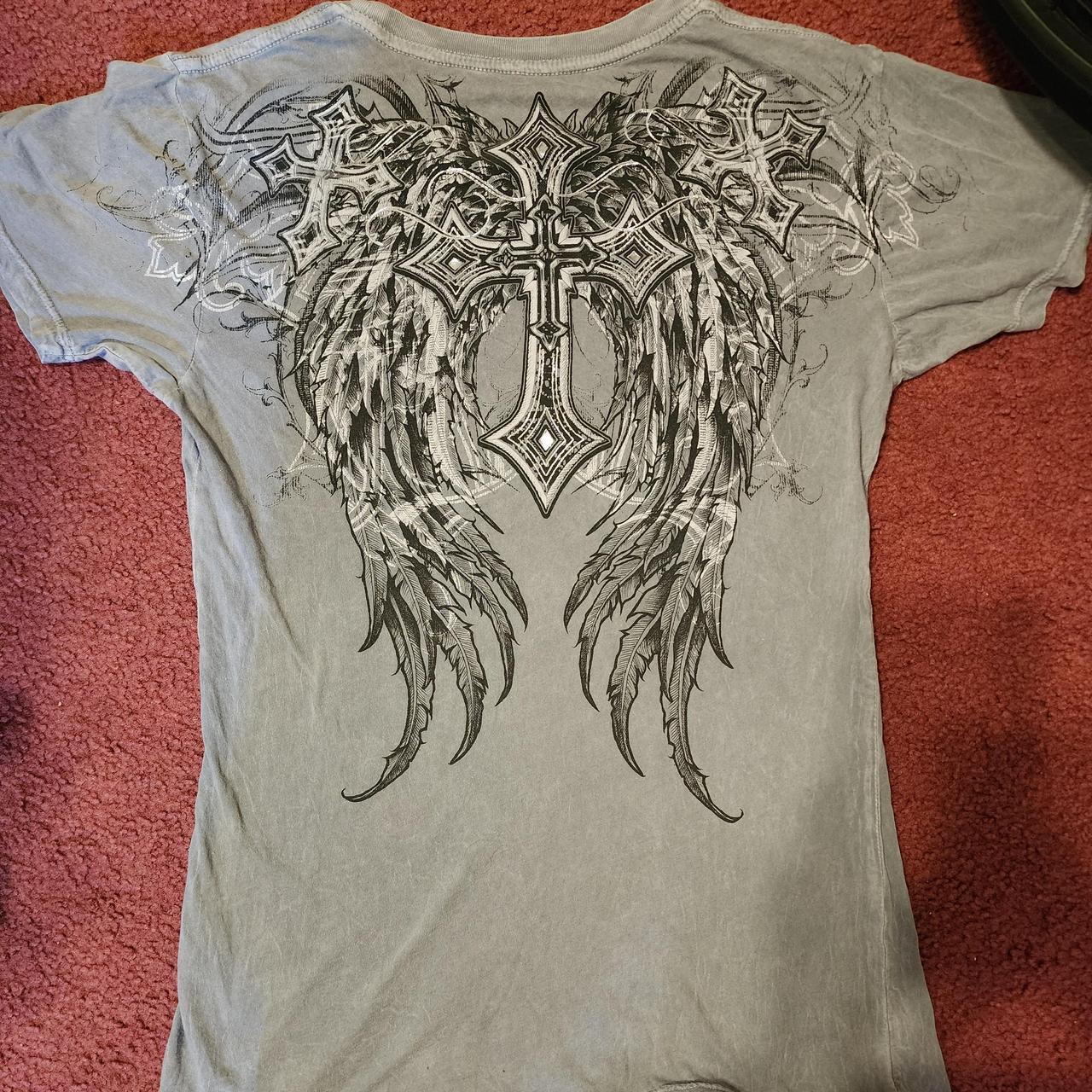 Women's Gray Affliction Tshirt. Size XL, 100%... - Depop