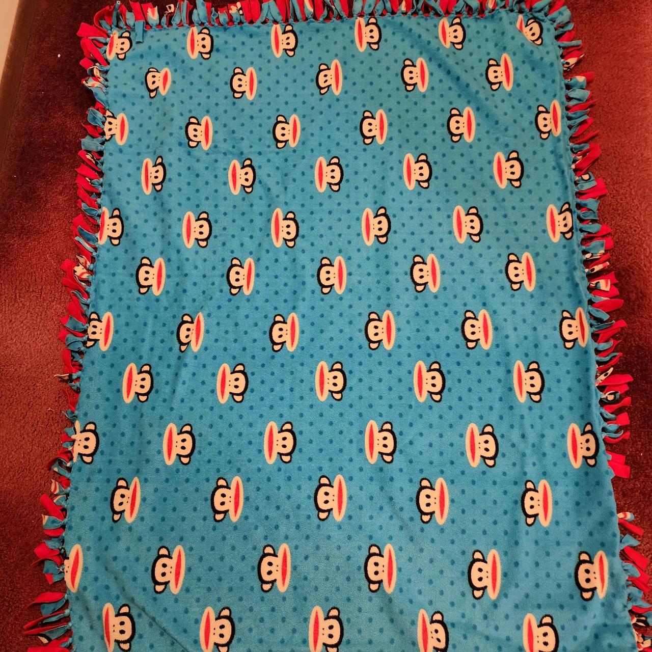 Red and Blue Paul Frank Blanket. Looks handmade,... - Depop