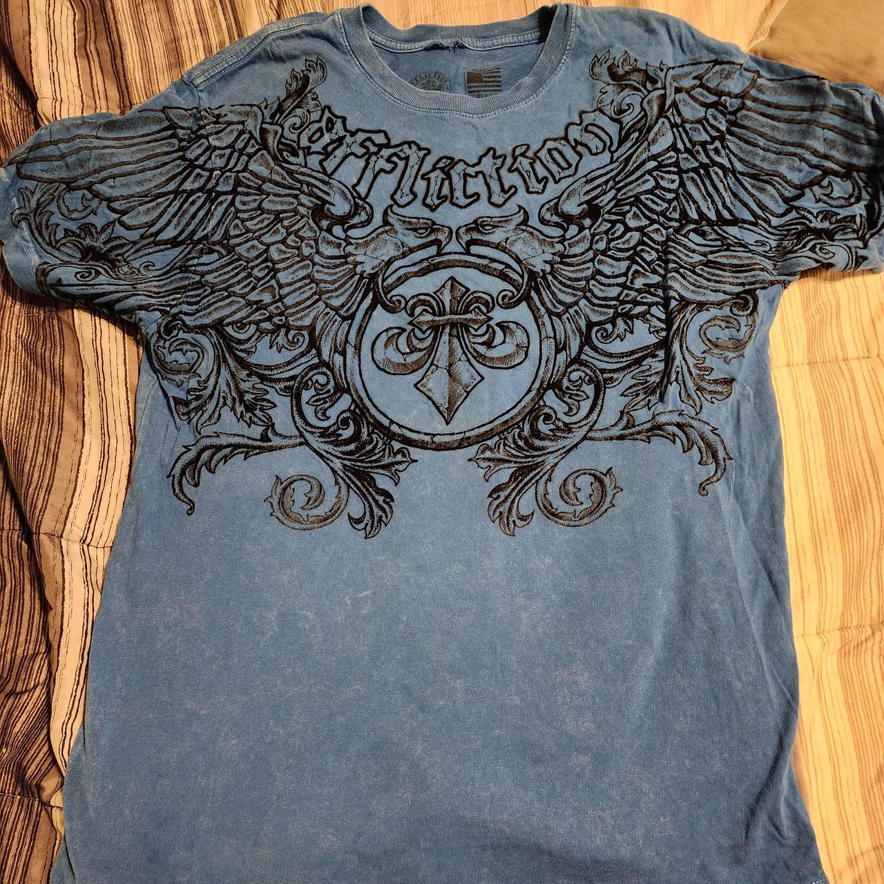 Men's Blue Affliction Tshirt. Size Small, 100%... - Depop