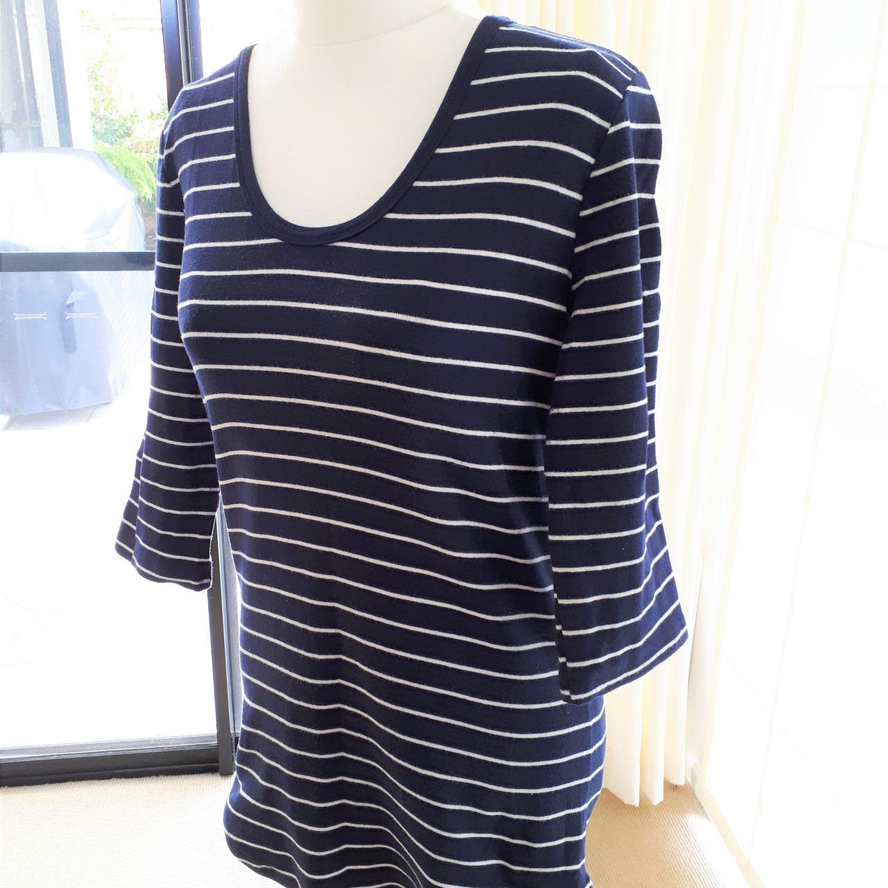 Basic navy and white stripe top. 3/4 length sleeves.... - Depop