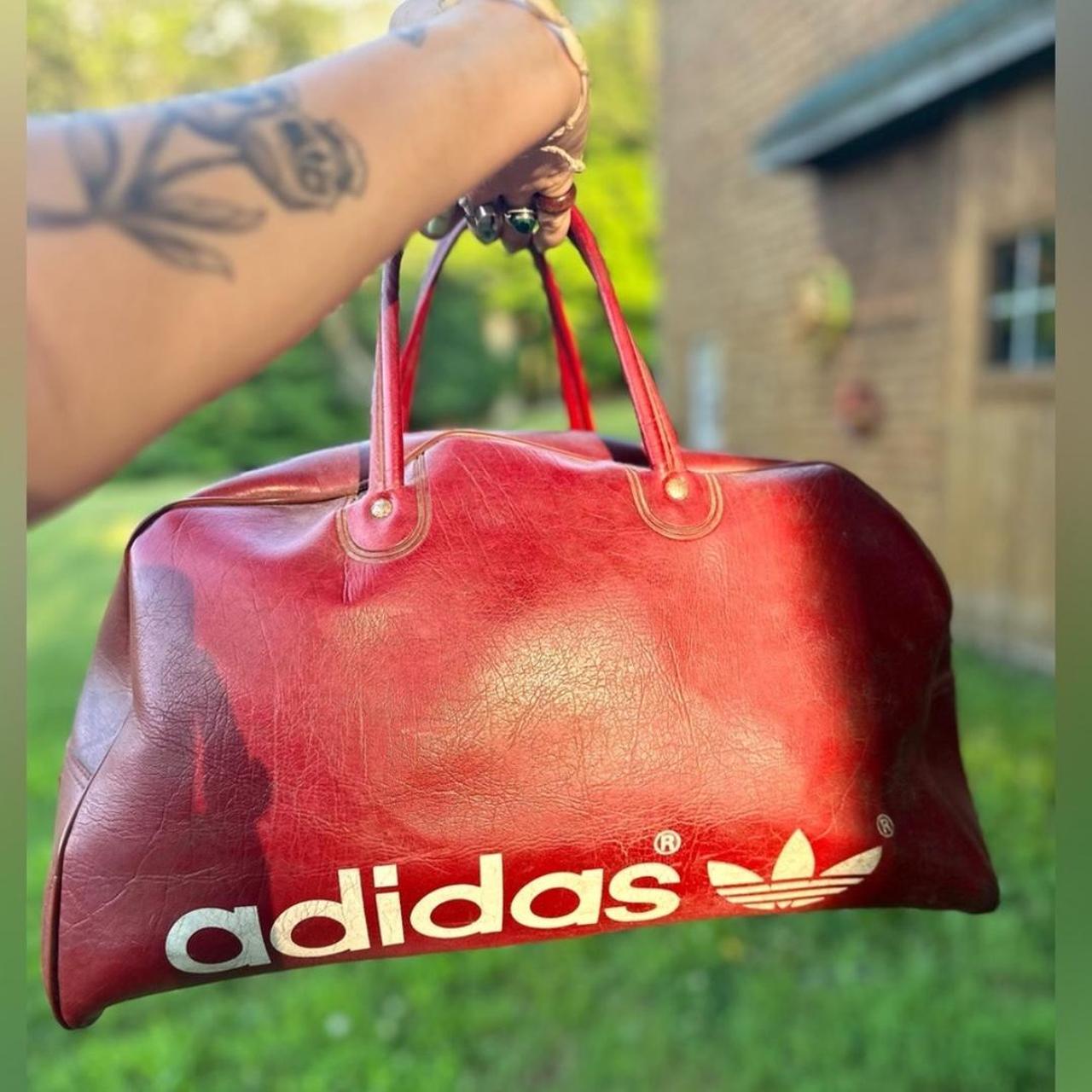 Amazing VTG 70s red Adidas gym duffle bag. Made in. Depop