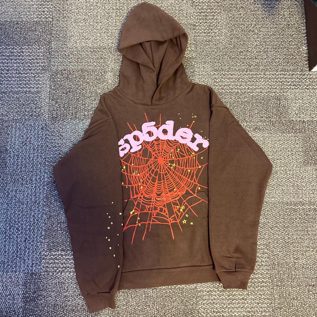 brand new Sp5der Web Hoodie Brown Sizes S, M, L send... - Depop