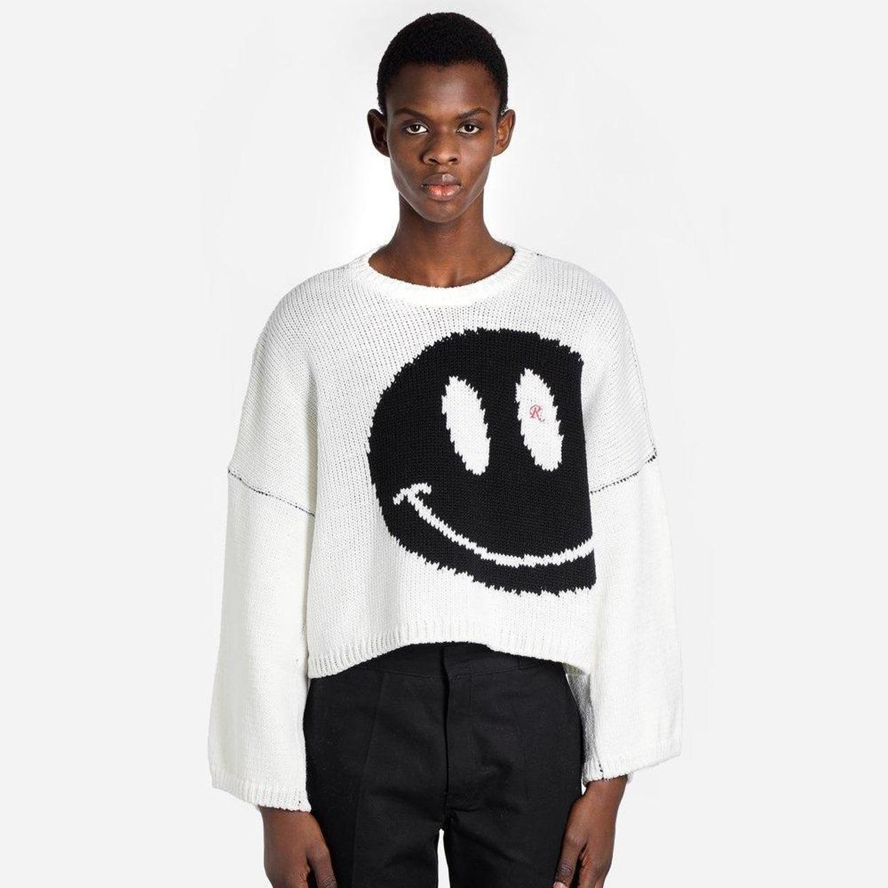 RAF SIMONS Smiley Oversized Sweater in White Brand... - Depop