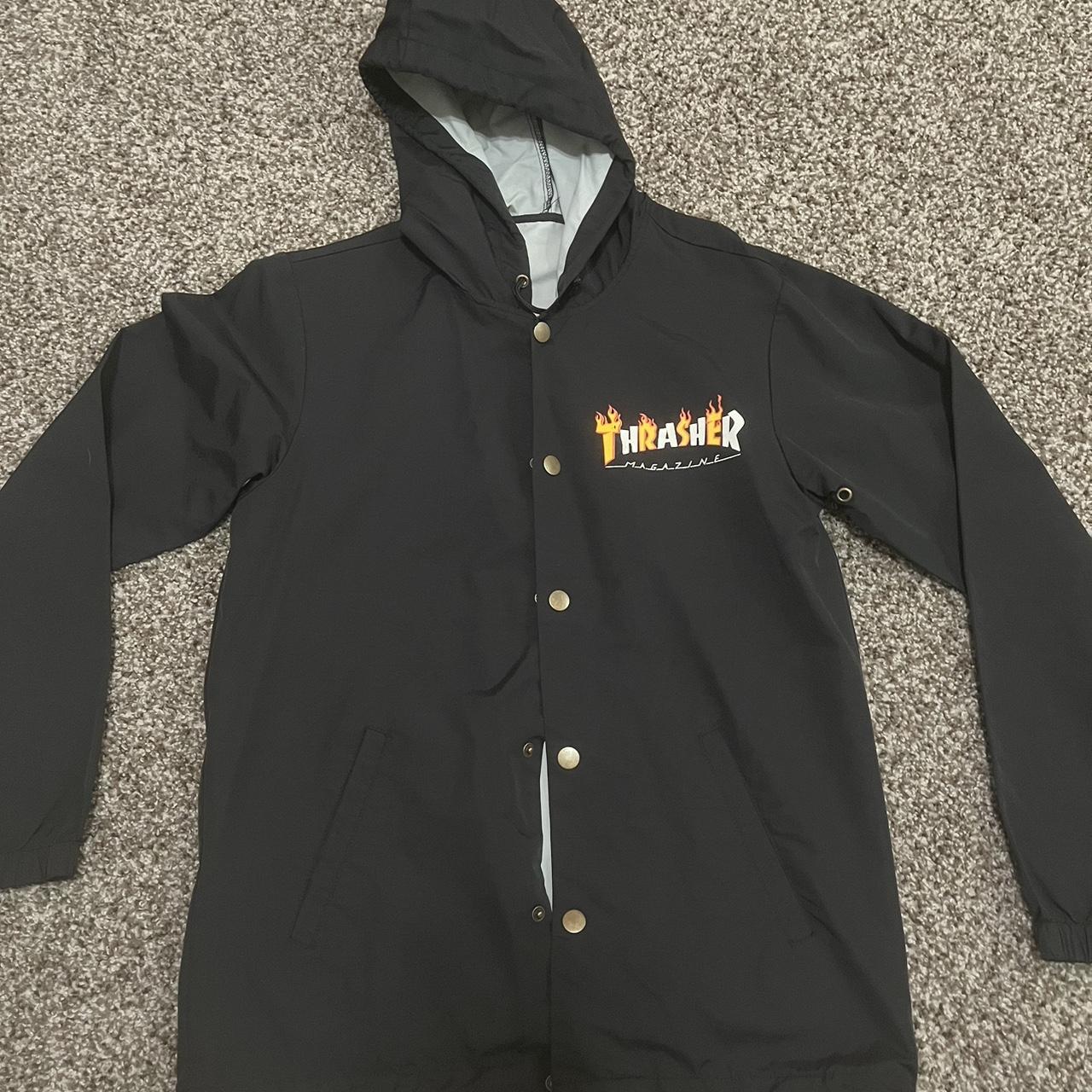 Thrasher flame magazine clearance black hooded coaches jacket