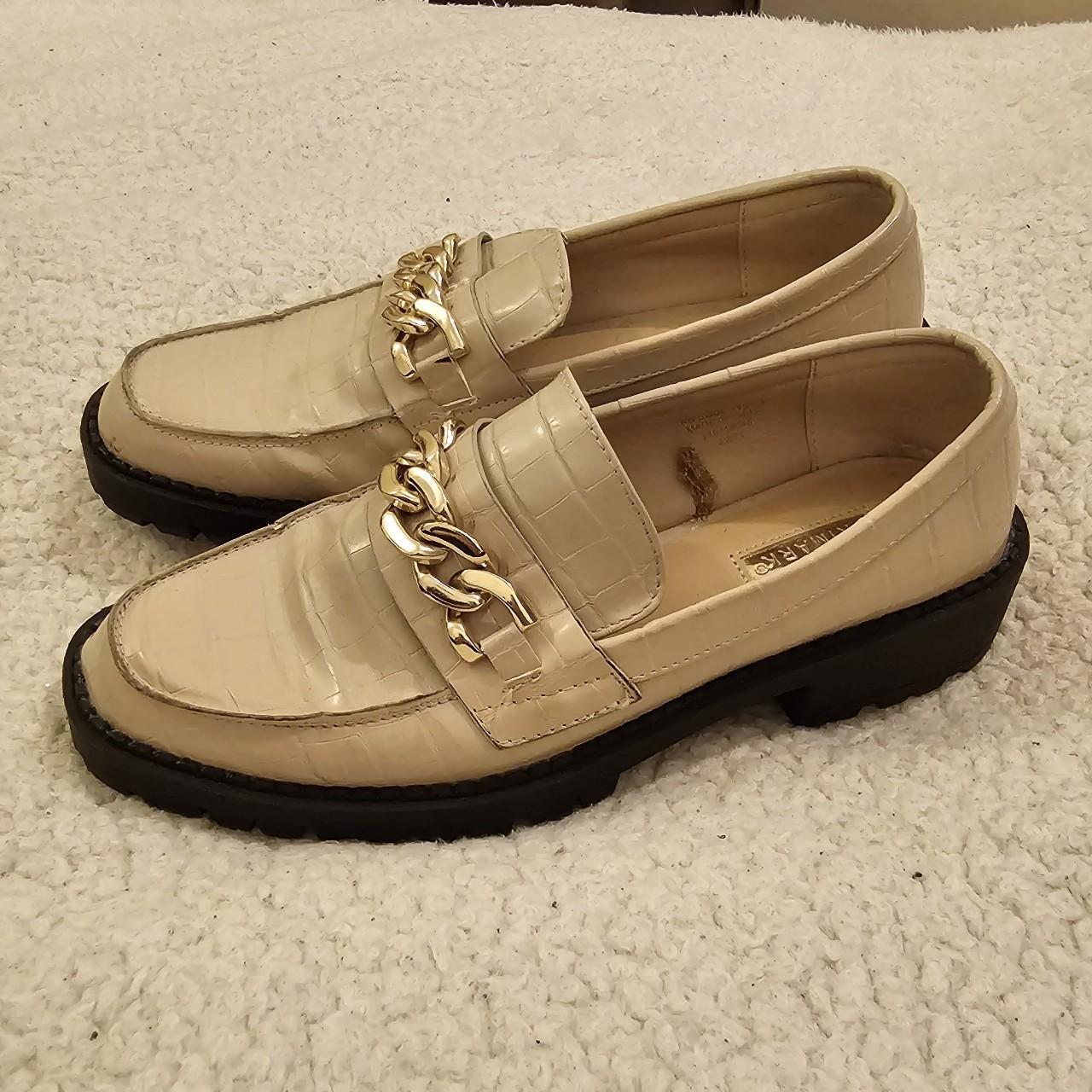 Faux leather nubuck loafer cream shoes with chunky... Depop