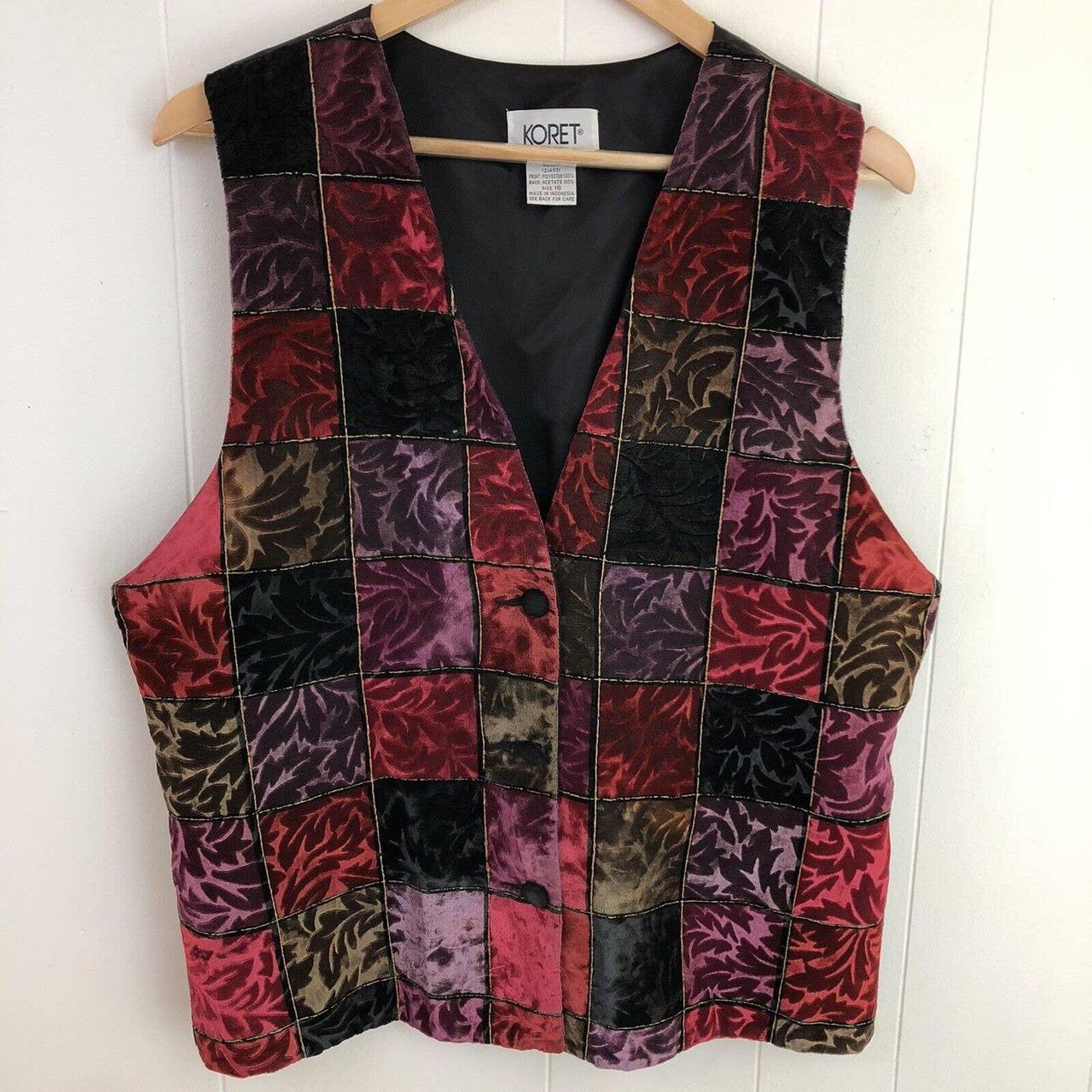 Vintage Koret Size 16 Velvet Patchwork Colorful Vest... - Depop