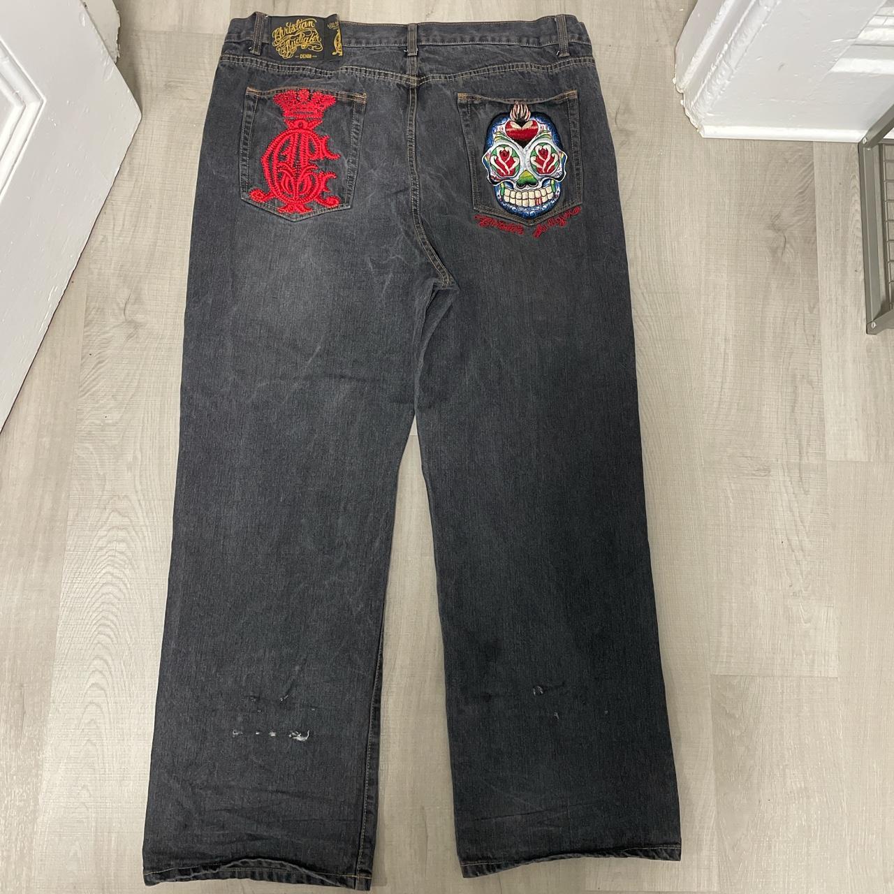 Ed Hardy Men's Black and Yellow Jeans | Depop