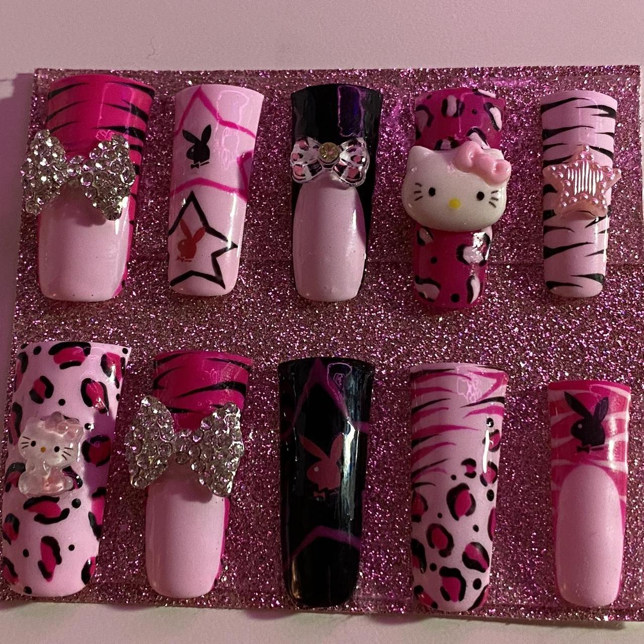 y2k hello kitty mcbling press on nails ⭐️🎀💋 includes... - Depop