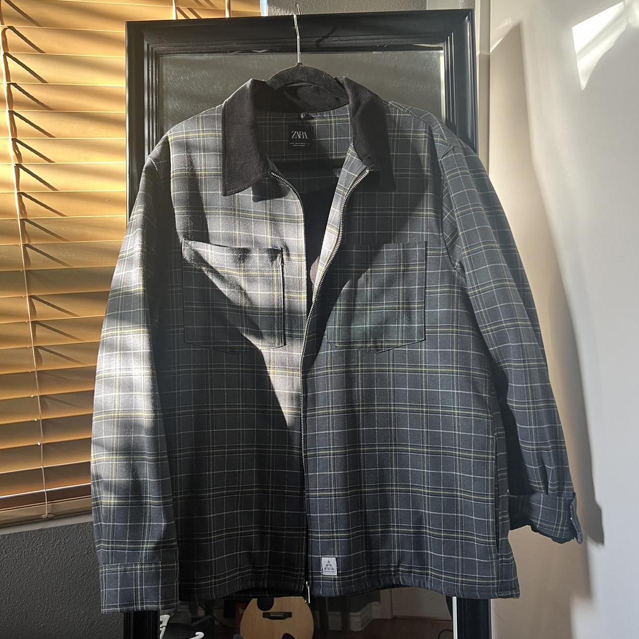 Zara Plaid Zip Jacket Size L Mens Lettering on the... - Depop