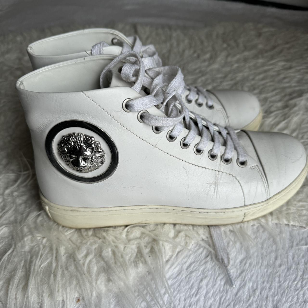 Versace white leather sneakers with silver Medusa | Depop