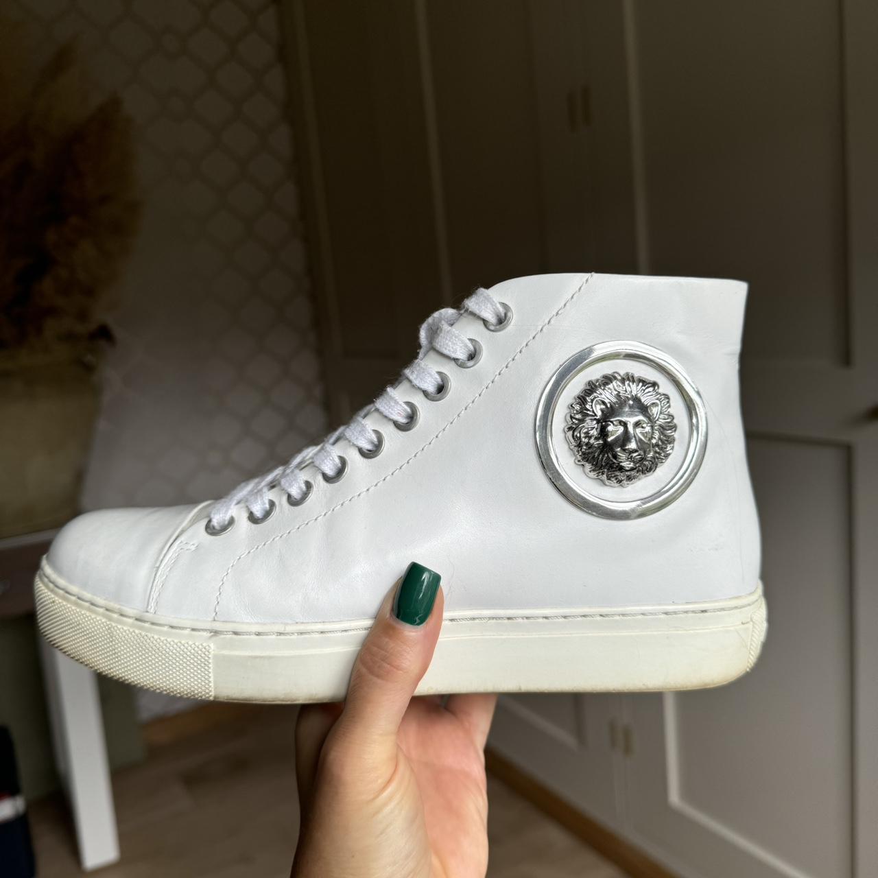 Versace white leather sneakers with silver Medusa | Depop