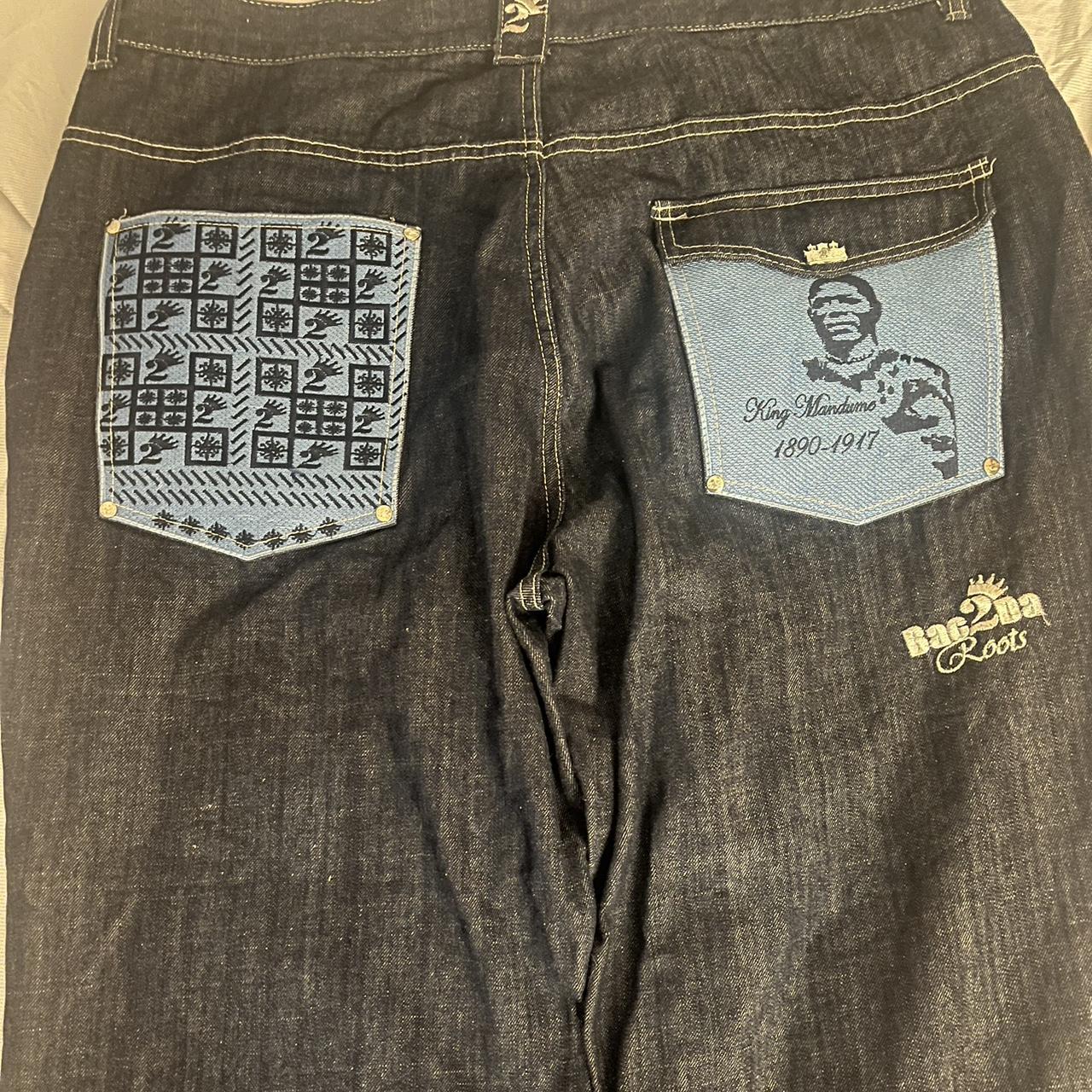 super baggy embroidered patch jnco style blue... - Depop