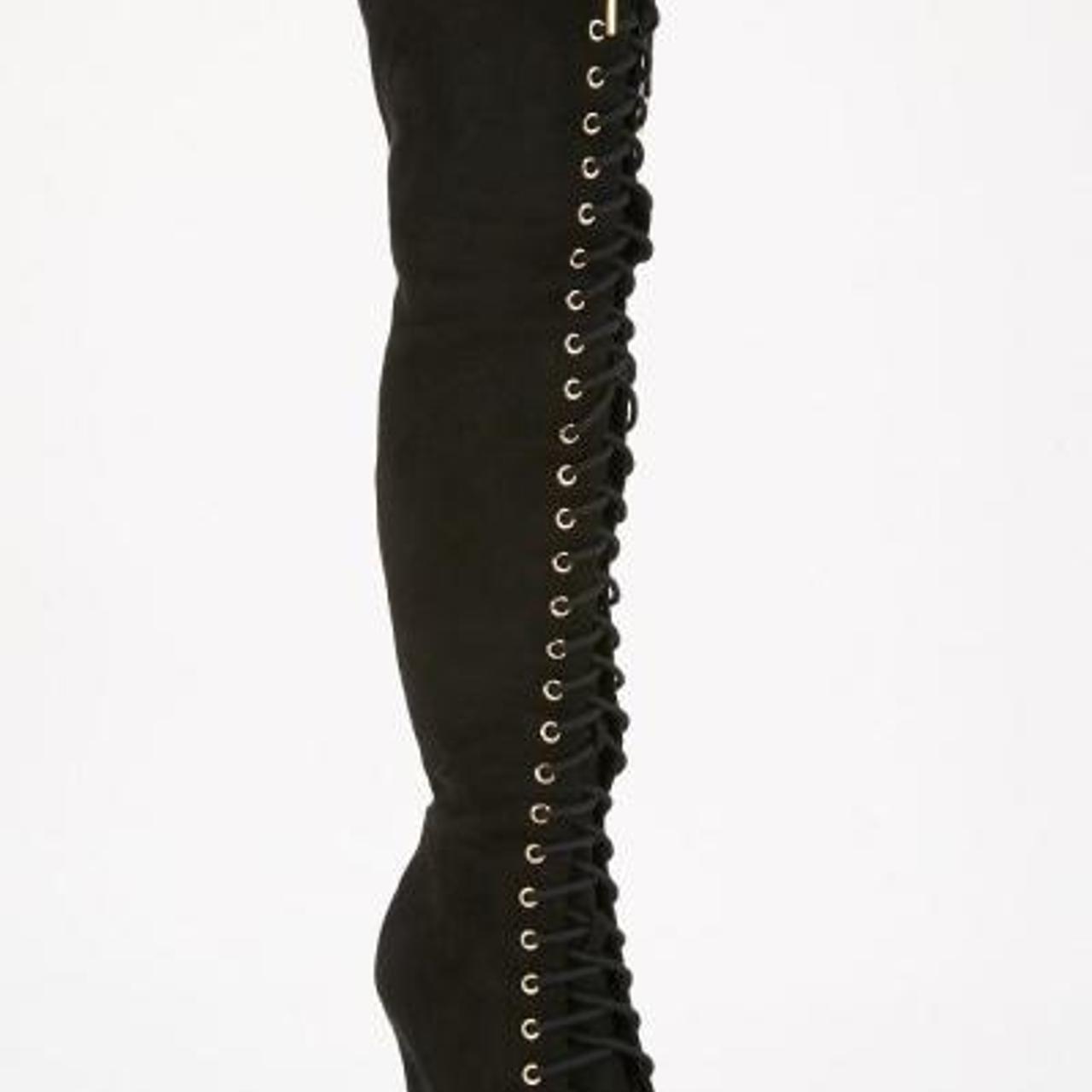 PEEP TOE KNEE HIGH BLACK BOOTS (Worn once) Size... Depop