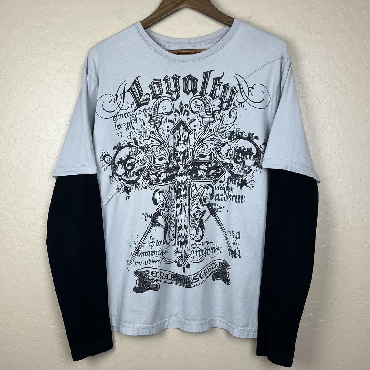 ~Y2K Loyalty Double Layer Cross Grunge Emo Graphic... - Depop