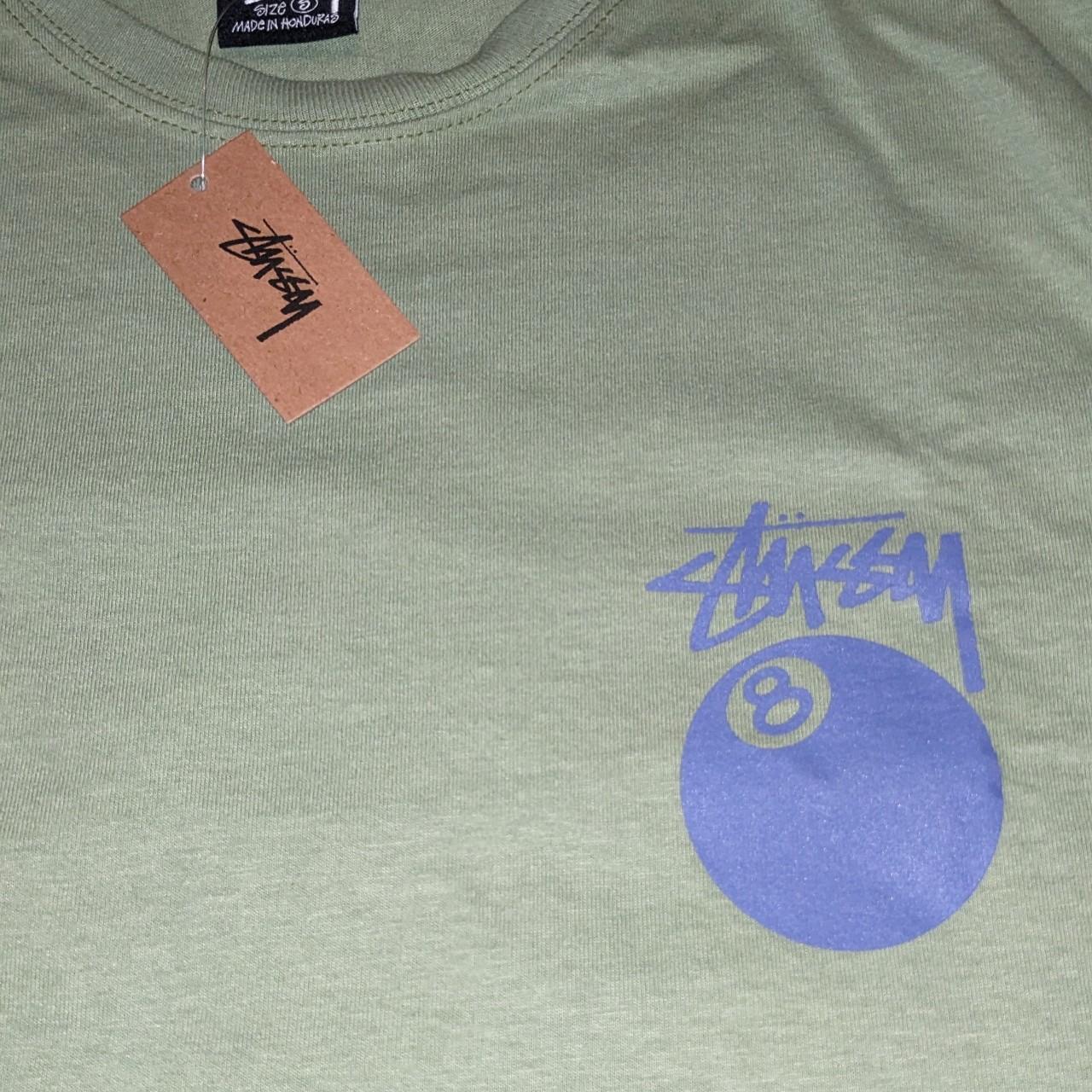 GREEN STÜSSY TEE graphic design on back with 8... - Depop