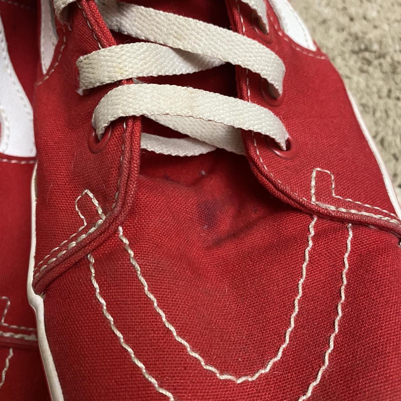 VANS Off The Wall red and white high top sneakers... - Depop