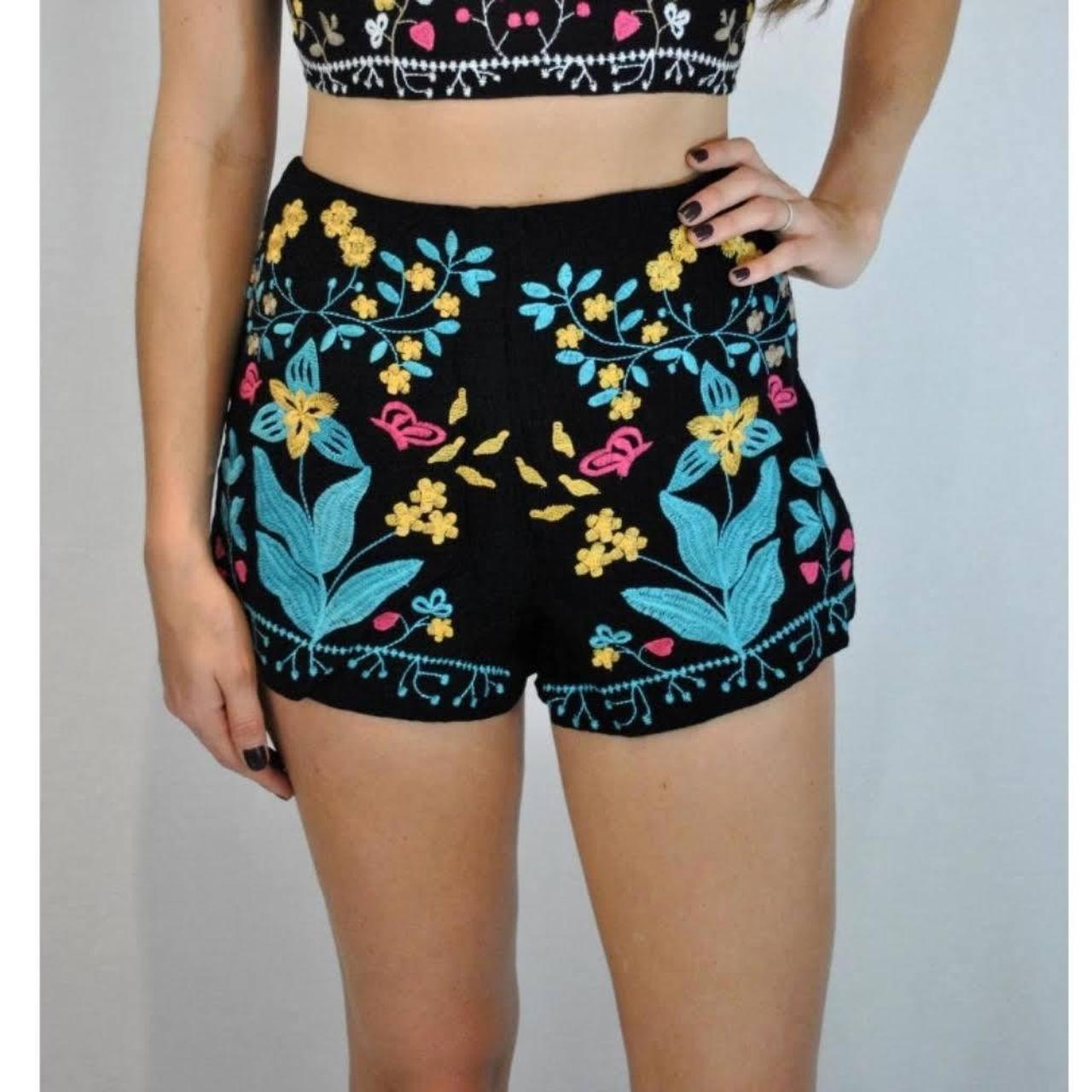 HONEY PUNCH Short Shorts Floral Butterfly... Depop