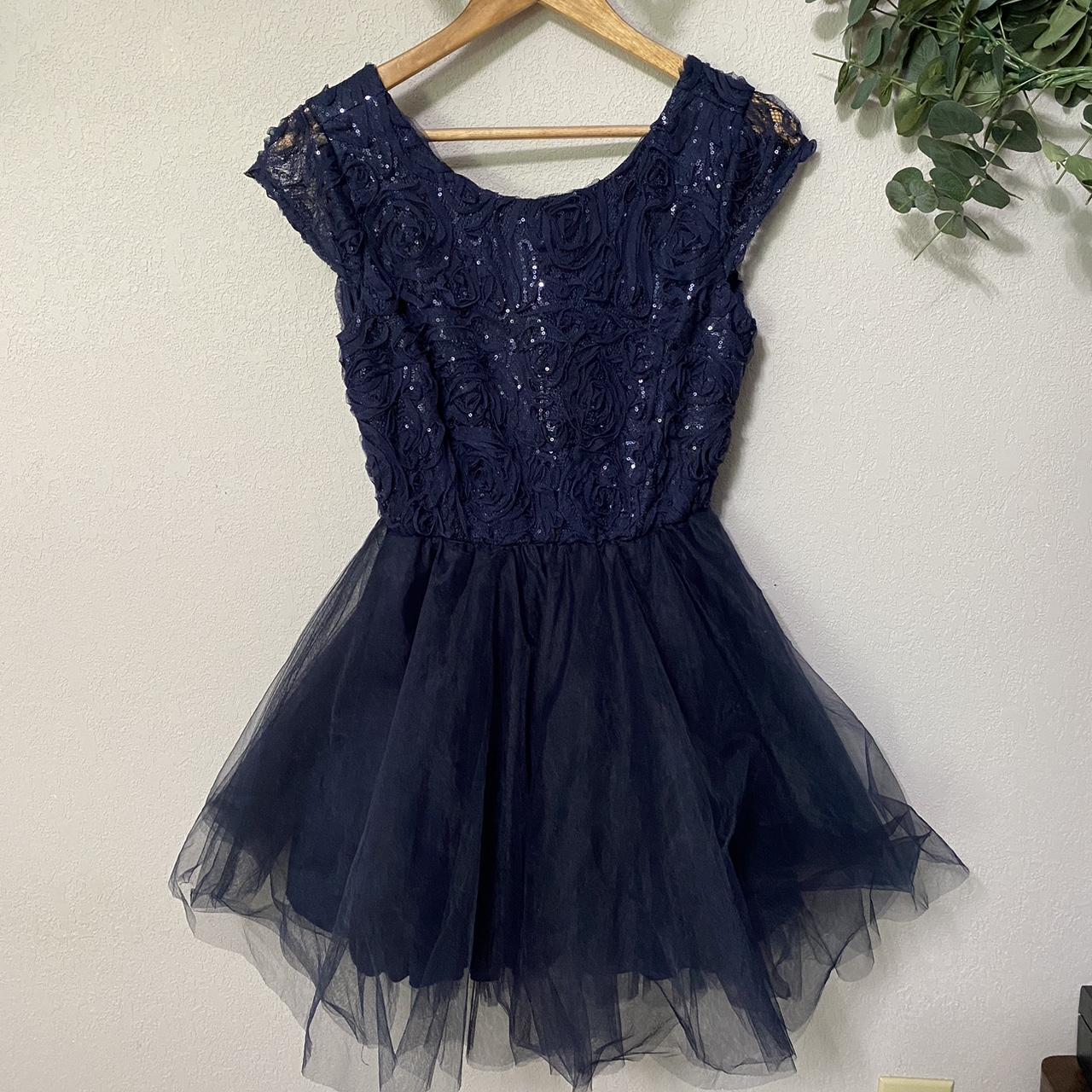 HONEY AND ROSIE navy blue cap sleeve fit and flare. Depop