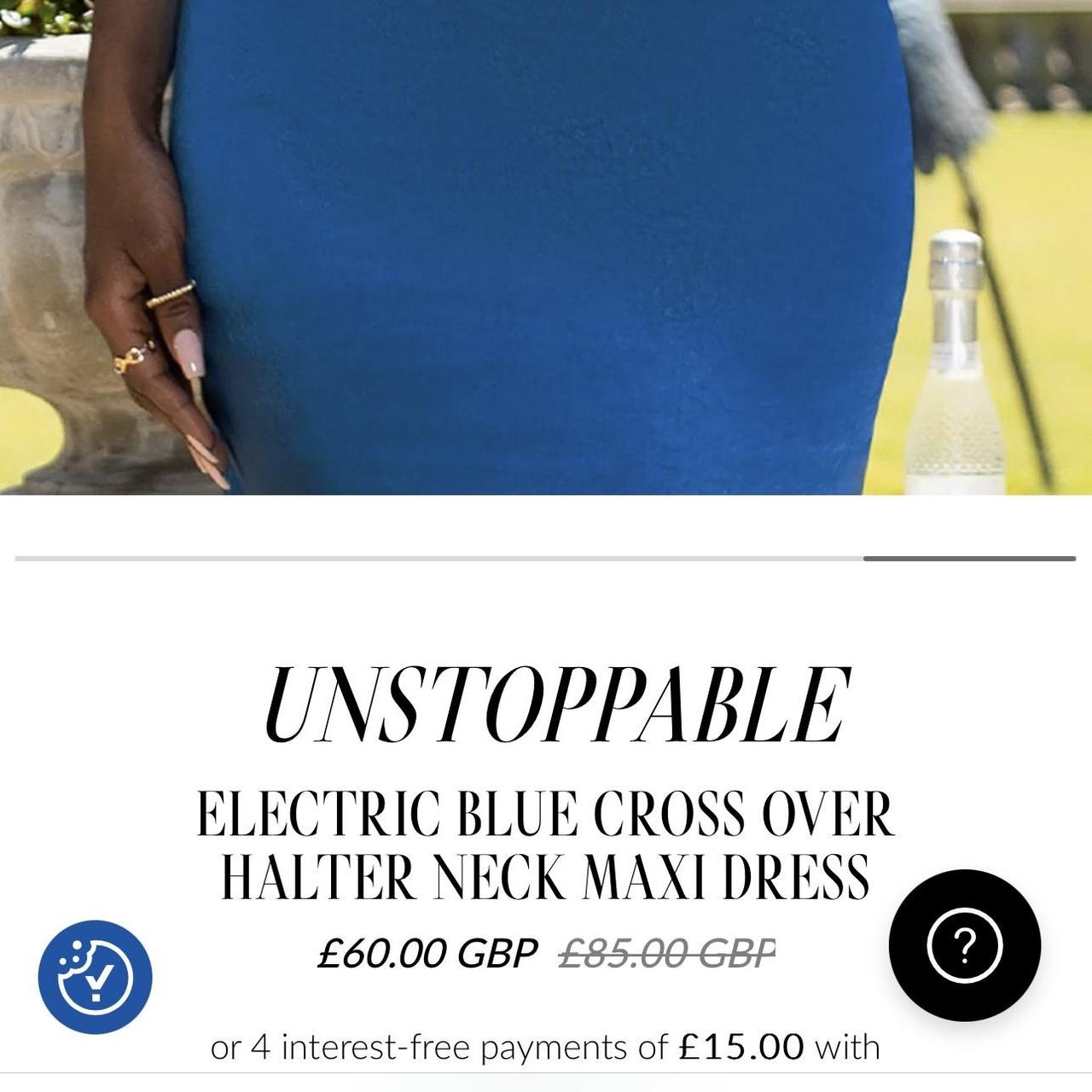 Unstoppable Electric Blue Cross Over Halter Neck Maxi Dress – Club