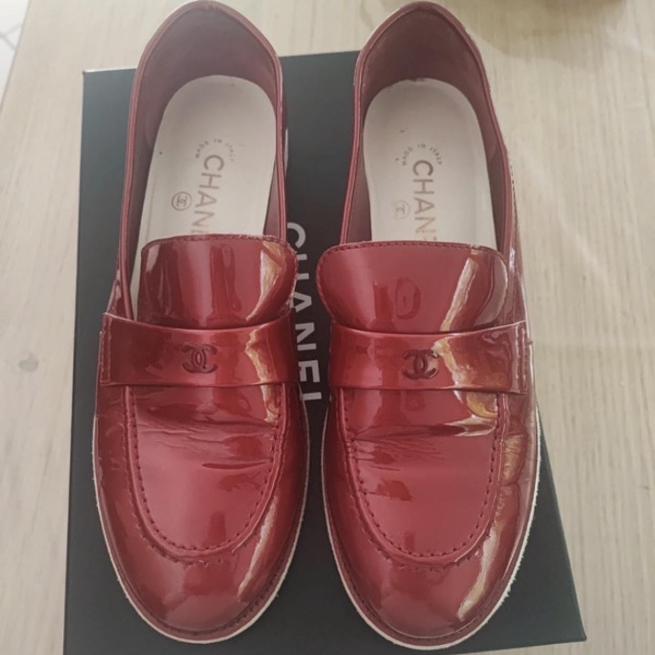 Chanel red leather moccasins / loafers size 38.5 - Depop