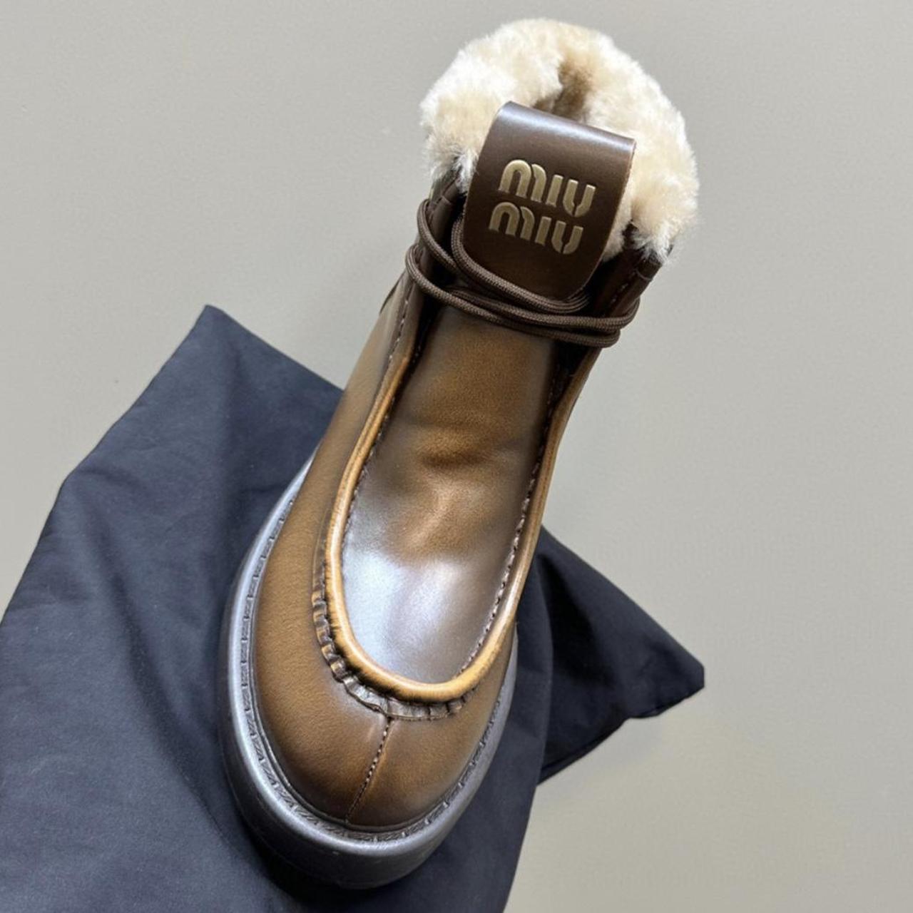 Miu Miu Fumé Leather booties brown with fur on the | Depop
