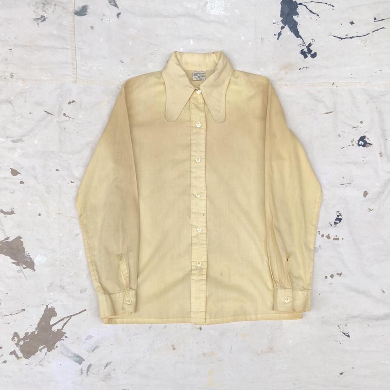 Vintage 1970s pastel yellow button up shirt with a... Depop