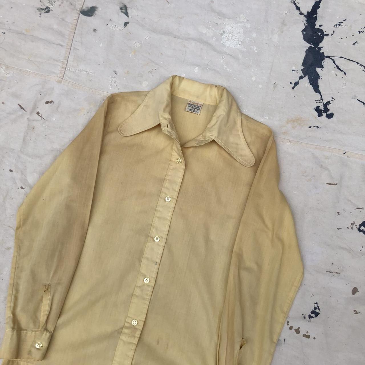 Vintage 1970s pastel yellow button up shirt with a... Depop