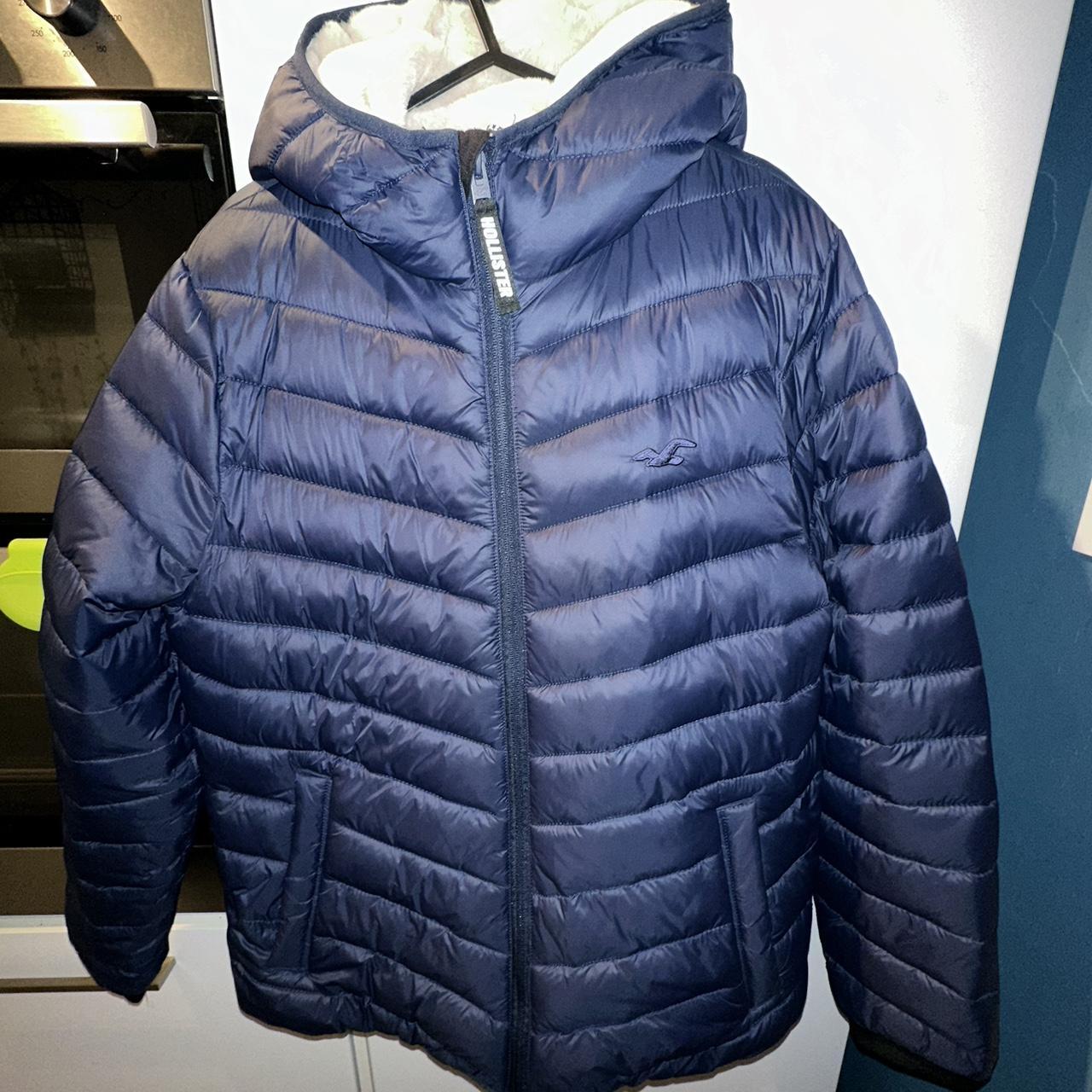 Hollister Blue Puffer Coat Size: Small Very Good... - Depop