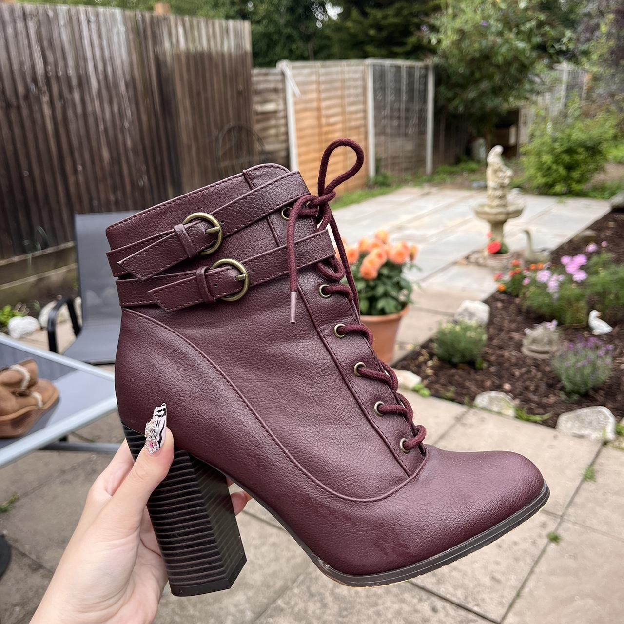 Justfab burgundy boots with a bulky heel two. Depop