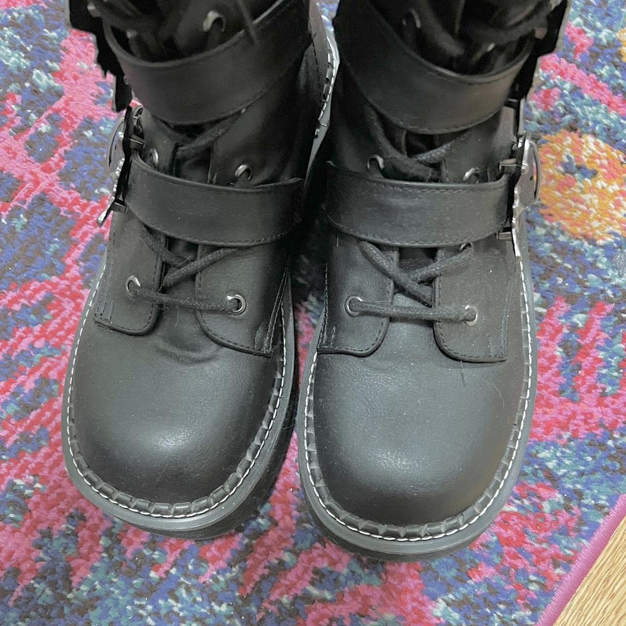 Demonia Women's Black and Grey Boots | Depop