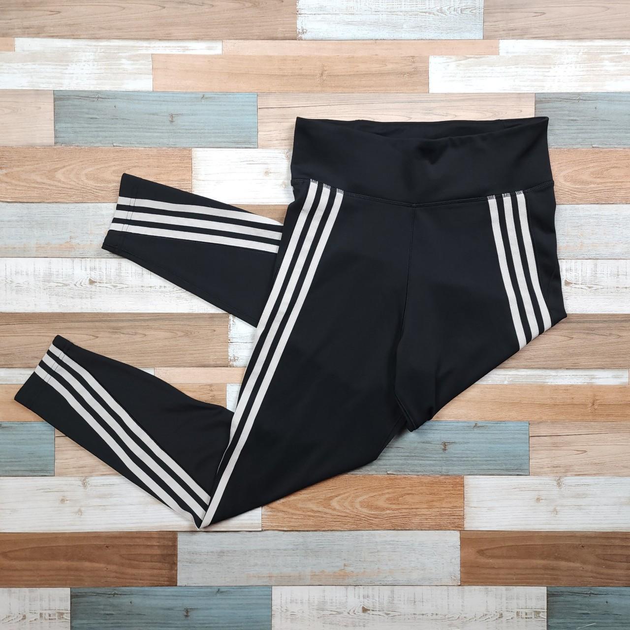 Adidas 3 Stripes Womens Black Leggings Gym Yoga Running Pants size