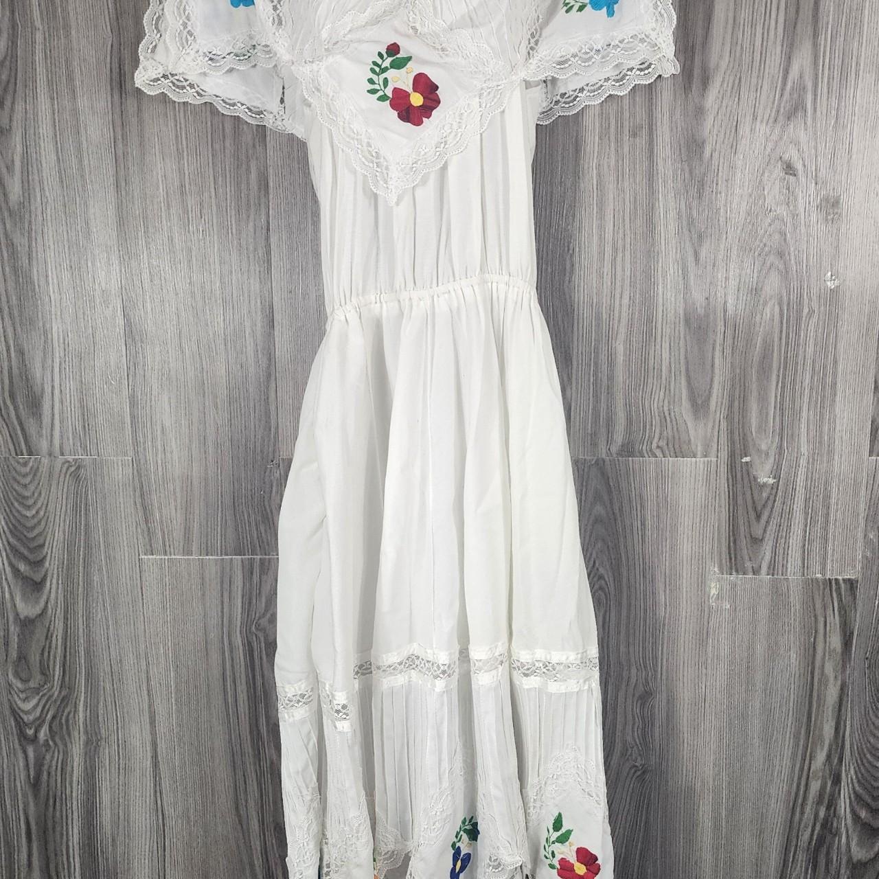 Vintage Handmade White Mexican Peasant Dress... - Depop