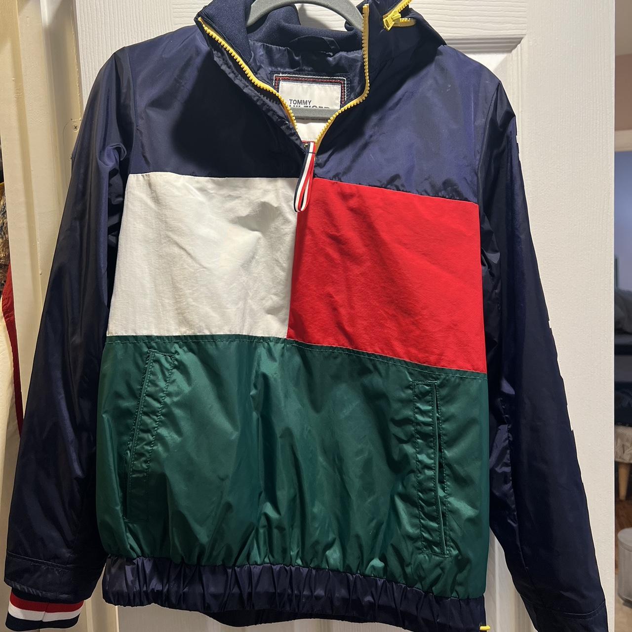 Tommy Hilfiger Denim color block windbreaker hooded... - Depop