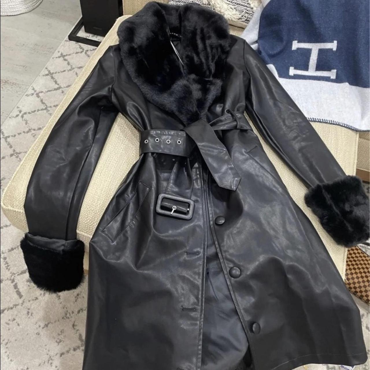 Brooklyn coat princess polly black with fur leather... Depop